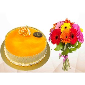 Muskmelon Cake ( 1 Kg ) With 10 Pcs Gerbera Flowers