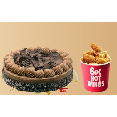 Fudge Cake (1 Kg) With 6 Pcs Hot Chicken Wings Combo